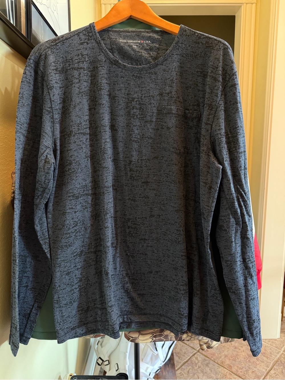 John Varvatos U.S.A. Navy Blue Burnout Long Sleeve Pocket Tee XXL